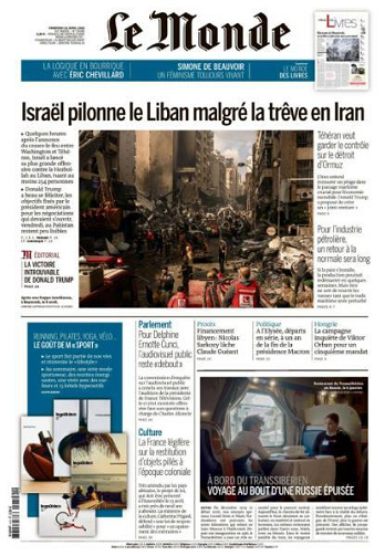 Jaquette de Le Monde N.25280 Du 10 Avril 2026 FR.