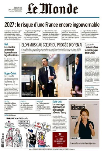 Jaquette de Le Monde N.25297 du 30 Avril FR.
