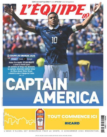 Jaquette de Lequipe Du 17 Juin 2026 FR.