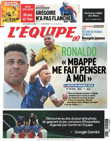 Jaquette de Lequipe Du 29 Juin 2026 FR.